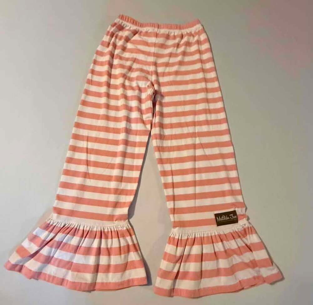 Matilda Jane Girls Size 10 Pink and White Striped Big Ruffle Pants